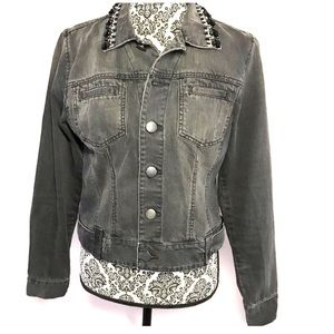 CAbi Black distressed denim jean jacket